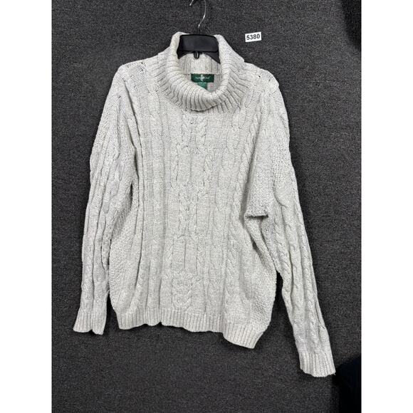 VTG Hunt Club Turtleneck Sweater Womens Size 18W Gray Beige Chunky Cable Knit - Picture 1 of 6